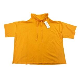Eileen Fisher Mango Cotton Funnel Neck Boxy Top Short Sleeve NWT L‎